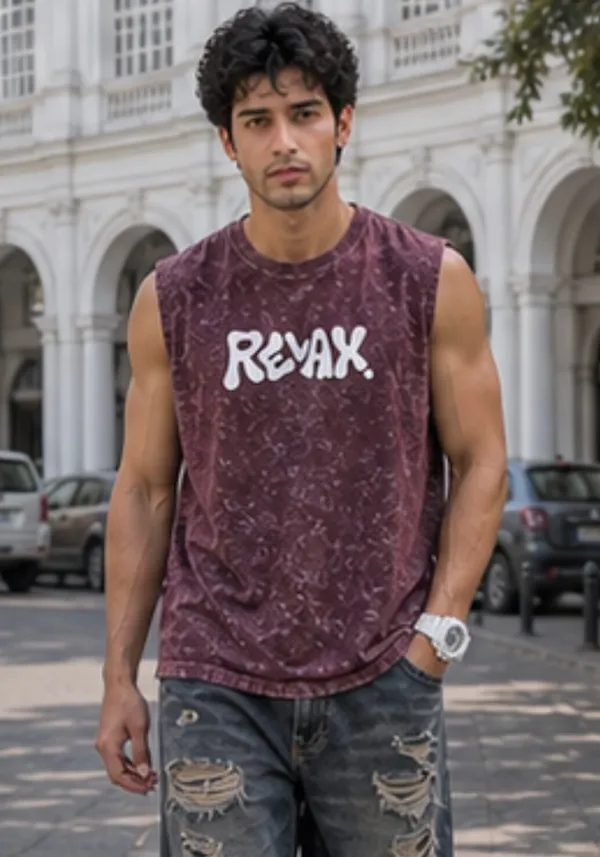 Hue_Nox_Men's_Maroon_Relax_Graphic_Oversized_Acid_Washed_Vest_Tank