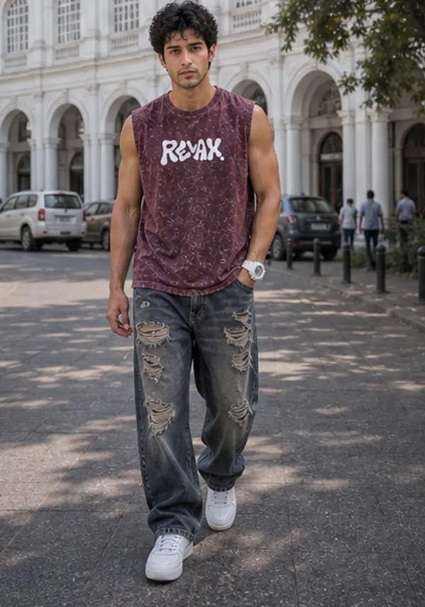 Hue_Nox_Men's_Maroon_Relax_Graphic_Oversized_Acid_Washed_Vest_Tank