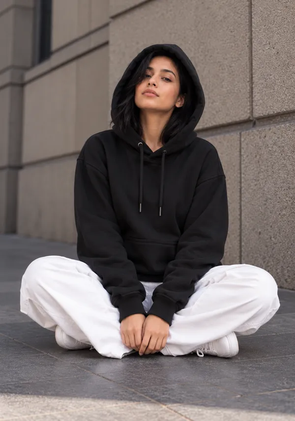 Hue_Nox_Women's_Black_Solid_Drop-Shoulder_Hoodie