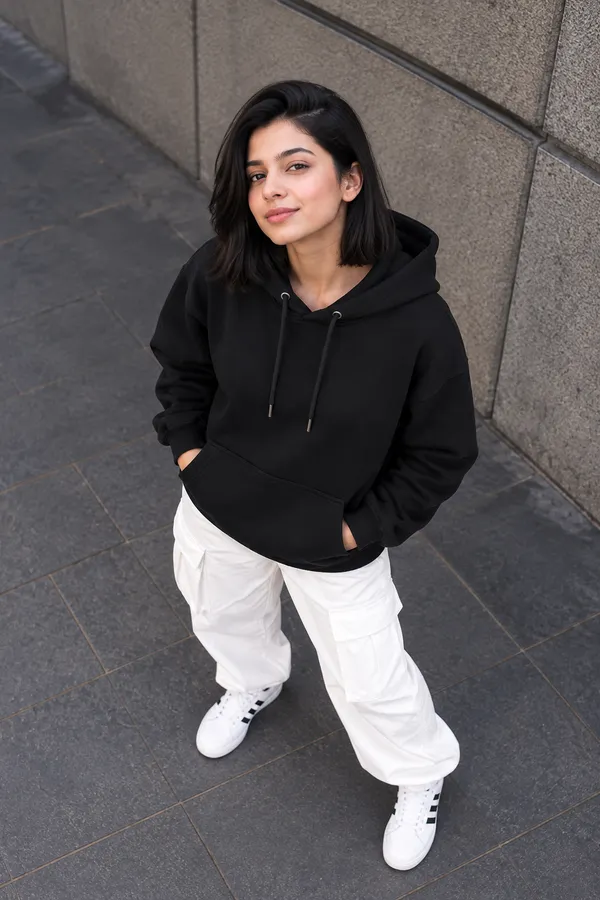 Hue_Nox_Women's_Black_Solid_Drop-Shoulder_Hoodie