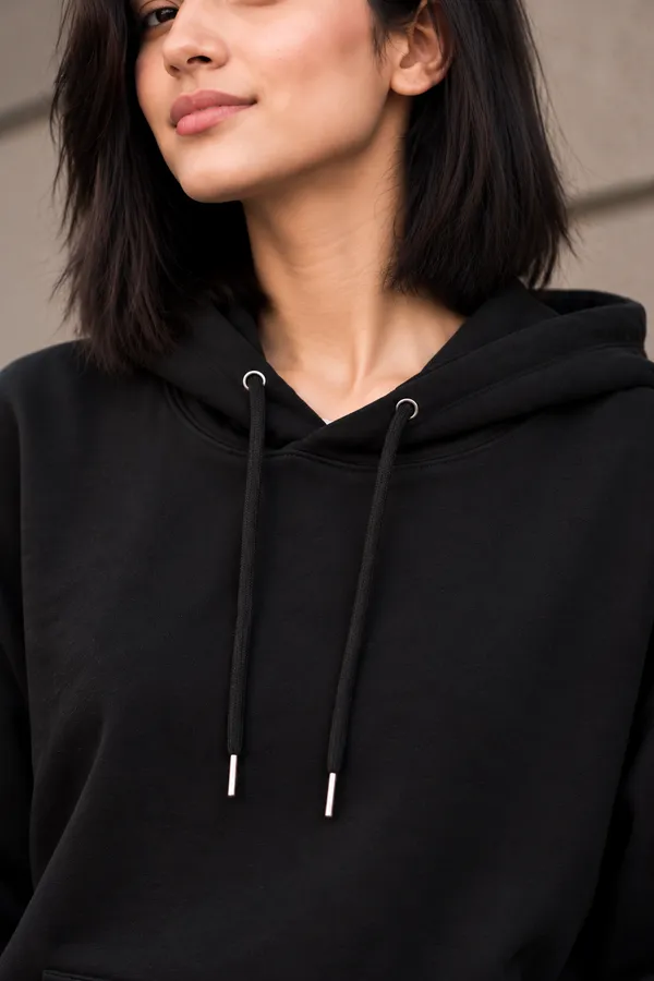 Hue_Nox_Women's_Black_Solid_Drop-Shoulder_Hoodie
