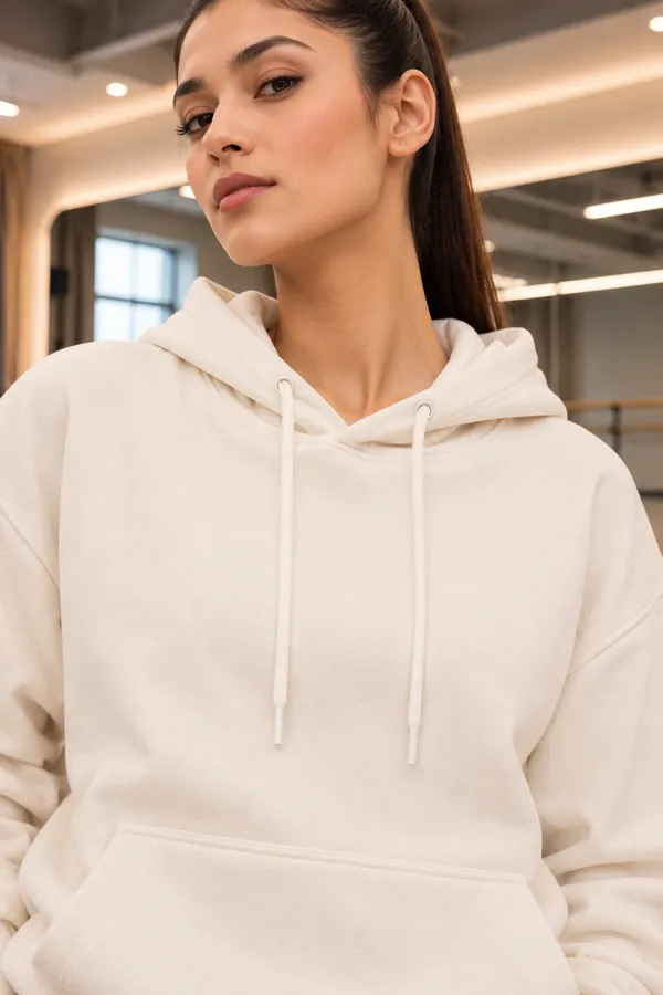 Hue_Nox_Women's_Off_White_Solid_Drop-Shoulder_Hoodie