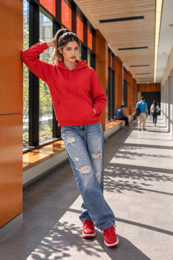 Hue_Nox_Women's_Red_Solid_Regular_Fit_Hoodie