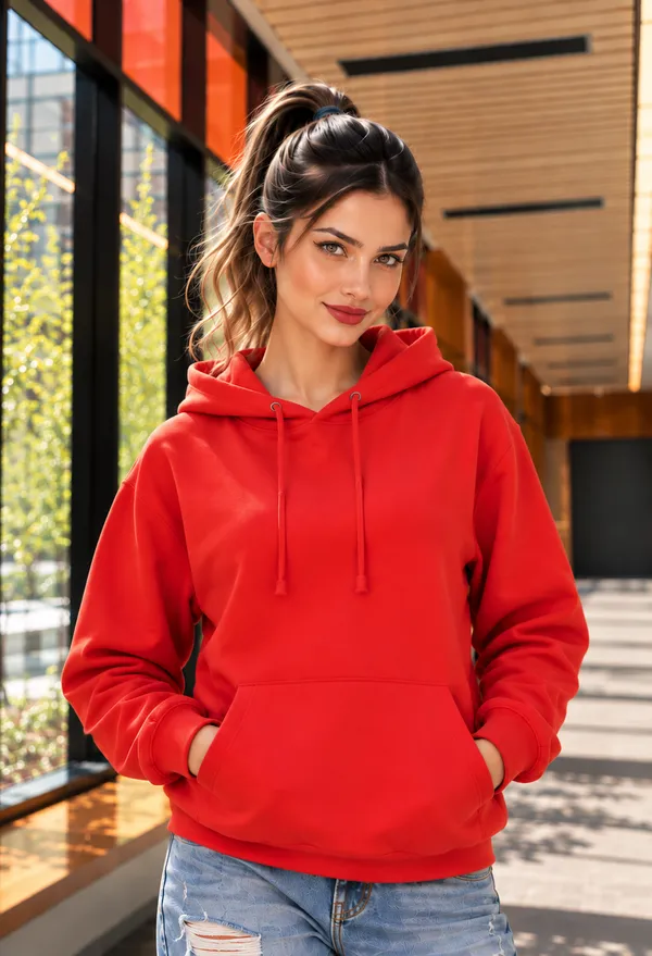 Hue_Nox_Women's_Red_Solid_Regular_Fit_Hoodie