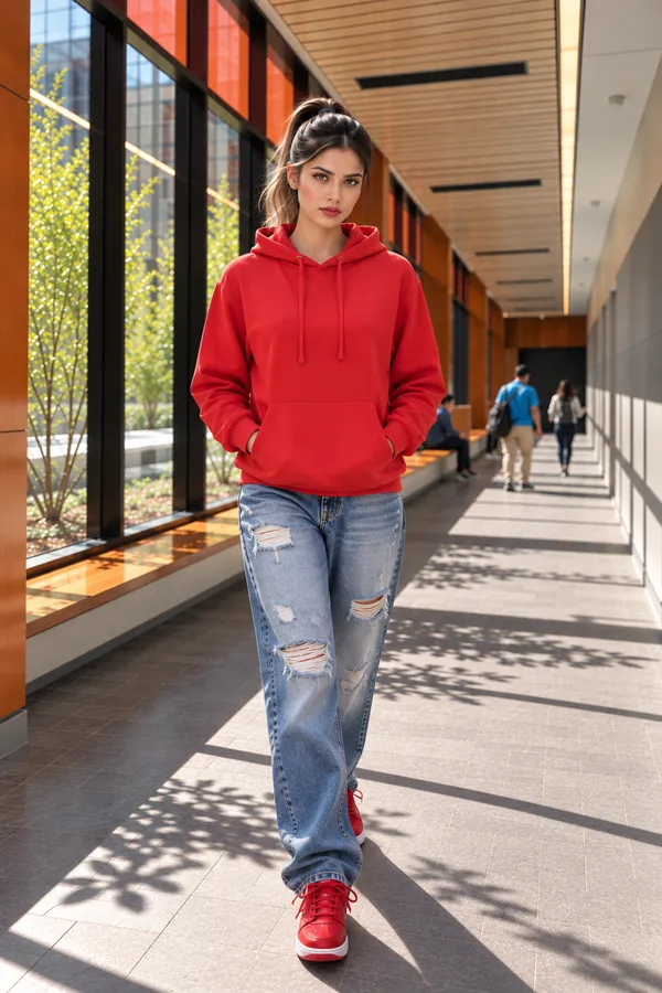 Hue_Nox_Women's_Red_Solid_Regular_Fit_Hoodie