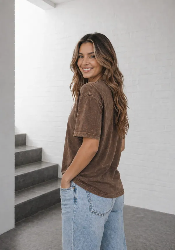 Hue_Nox_Women's_Brown_Plain_Oversized_Acid_Washed_T-Shirt