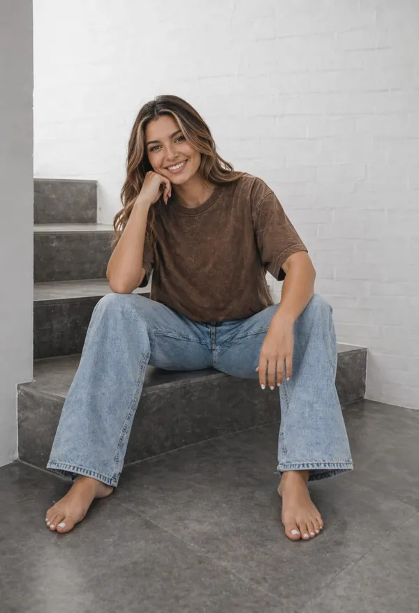 Hue_Nox_Women's_Brown_Plain_Oversized_Acid_Washed_T-Shirt
