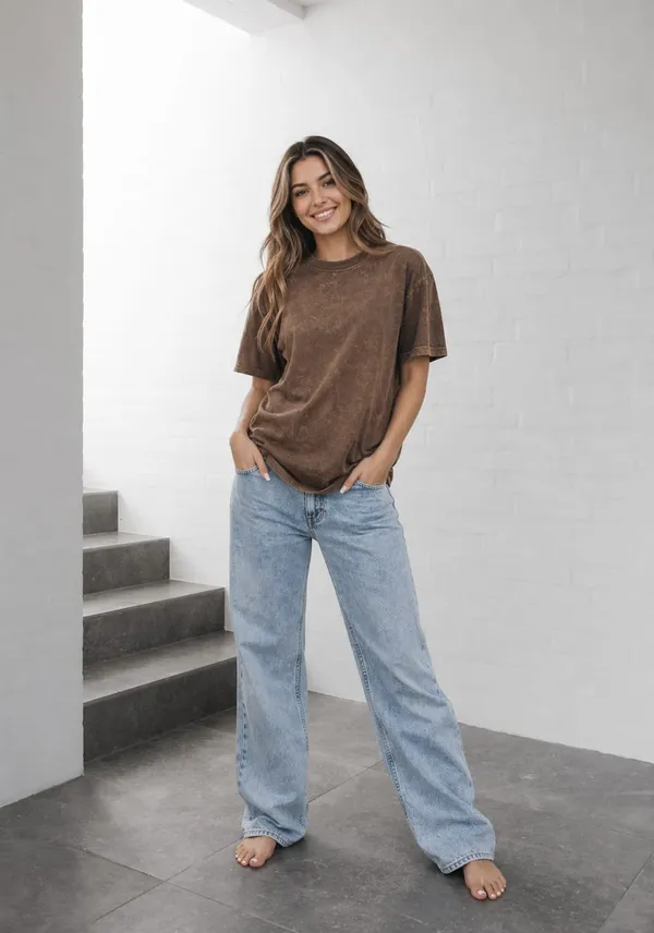 Hue_Nox_Women's_Brown_Plain_Oversized_Acid_Washed_T-Shirt