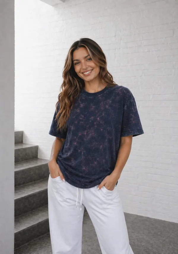 Hue_Nox_Women's_Navy_Plain_Oversized_Acid_Washed_T-Shirt