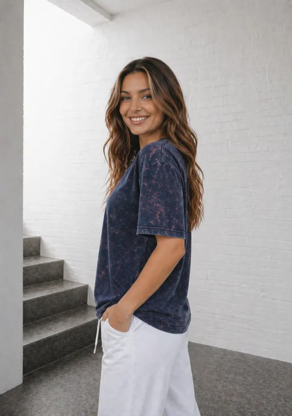 Hue_Nox_Women's_Navy_Plain_Oversized_Acid_Washed_T-Shirt