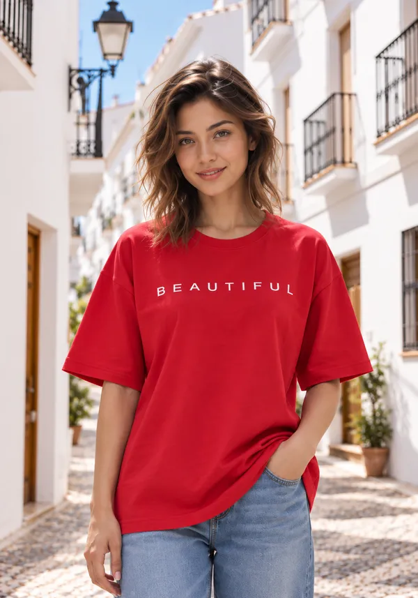 Hue_Nox_Women's_Red_Beautiful_Typography_Oversized_T-Shirt