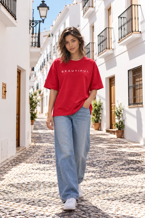 Hue_Nox_Women's_Red_Beautiful_Typography_Oversized_T-Shirt