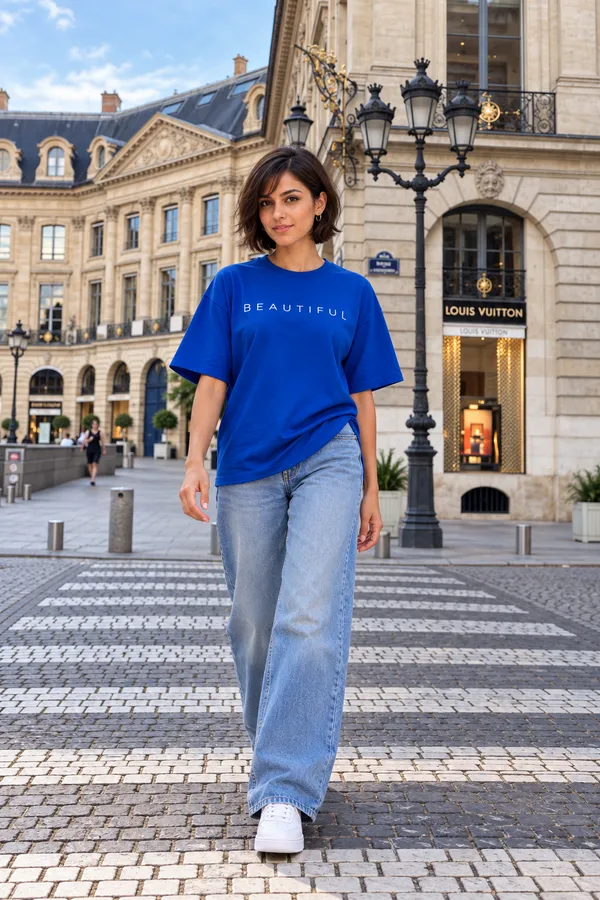Hue_Nox_Women's_Royal_Blue_Beautiful_Typography_Oversized_T-Shirt