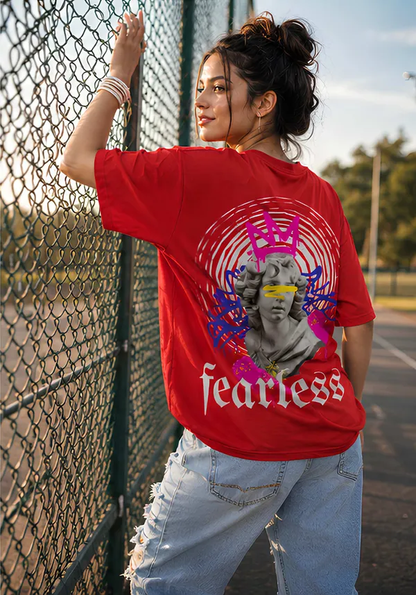 Hue_Nox_Women's_Red_Fearless_Graphic_Oversized_T-Shirt