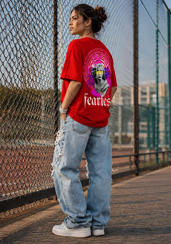 Hue_Nox_Women's_Red_Fearless_Graphic_Oversized_T-Shirt