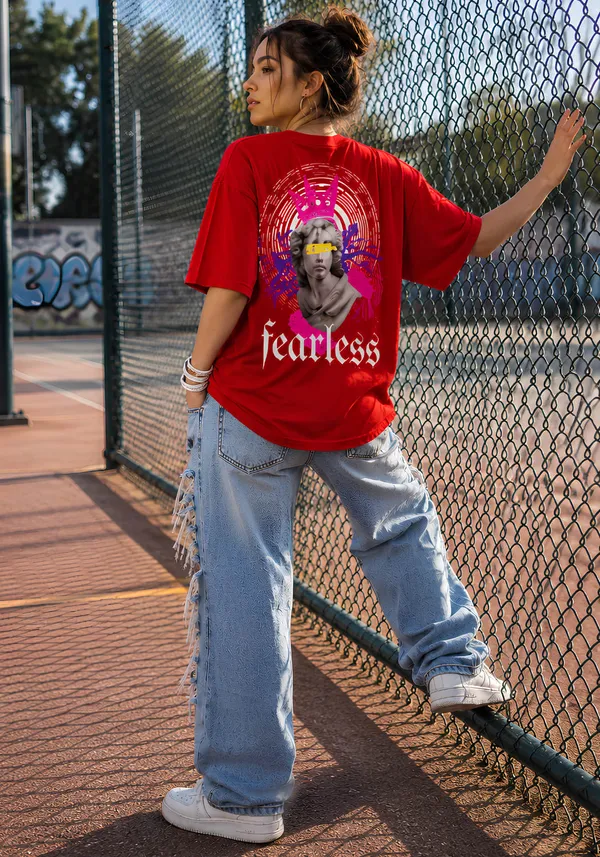 Hue_Nox_Women's_Red_Fearless_Graphic_Oversized_T-Shirt