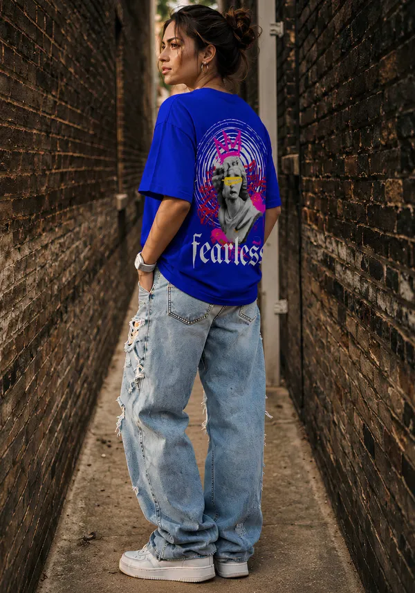 Hue_Nox_Women's_Royal_Blue_Fearless_Graphic_Oversized_T-Shirt