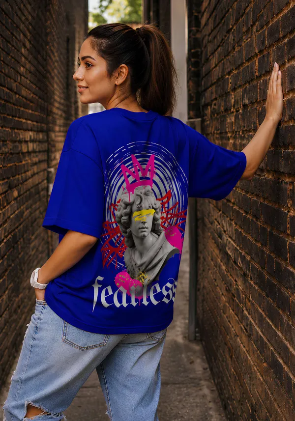 Hue_Nox_Women's_Royal_Blue_Fearless_Graphic_Oversized_T-Shirt