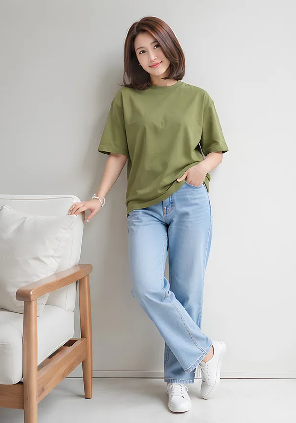Hue_Nox_Women's_Army_Green_Plain_Oversized_T-Shirt