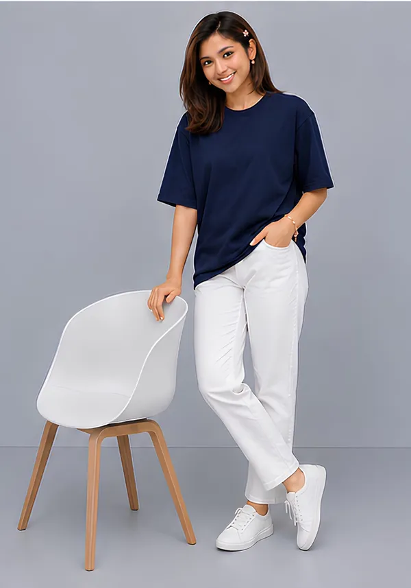Hue_Nox_Women's_Navy_Plain_Oversized_T-Shirt