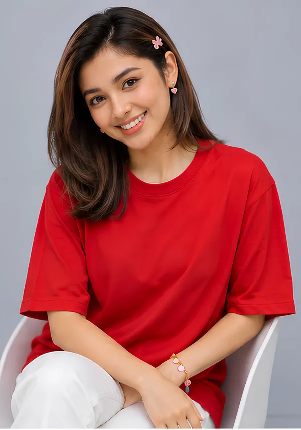 Hue_Nox_Women's_Red_Plain_Oversized_T-Shirt
