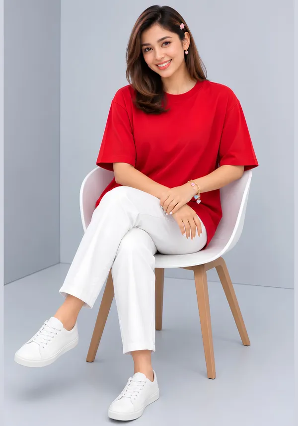 Hue_Nox_Women's_Red_Plain_Oversized_T-Shirt