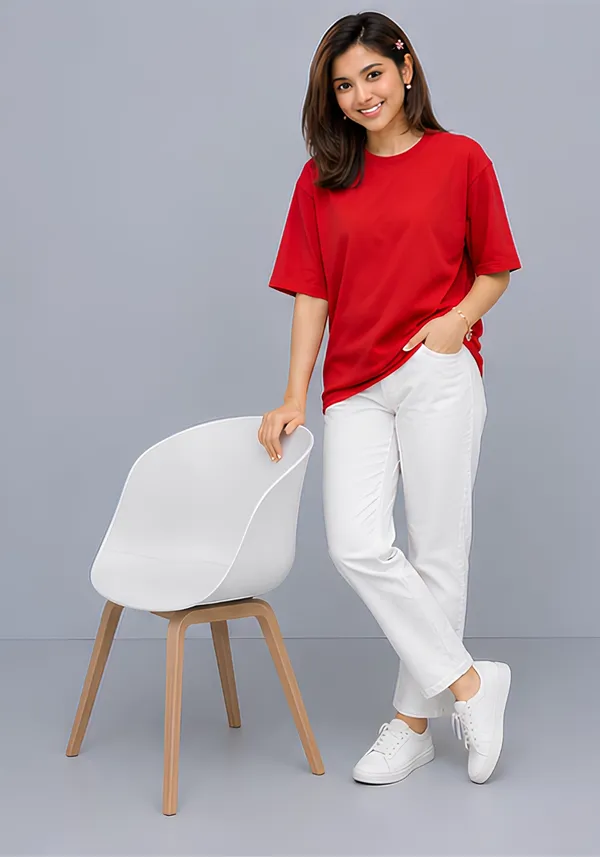 Hue_Nox_Women's_Red_Plain_Oversized_T-Shirt