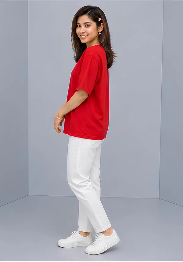 Hue_Nox_Women's_Red_Plain_Oversized_T-Shirt