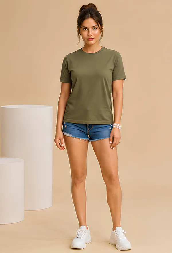 Hue_Nox_Women's_Olive_Plain_Regular_Fit_T-Shirt