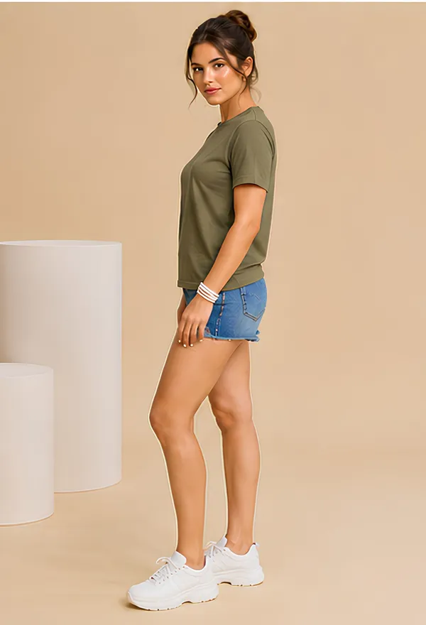 Hue_Nox_Women's_Olive_Plain_Regular_Fit_T-Shirt