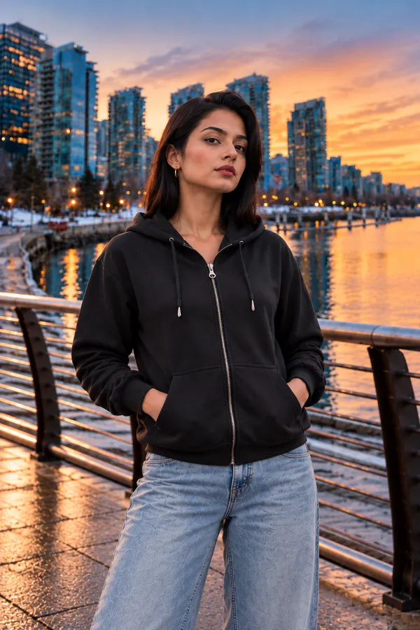 Hue_Nox_Women's_Black_Solid_Regular_Fit_Full_Zipper_Hoodie