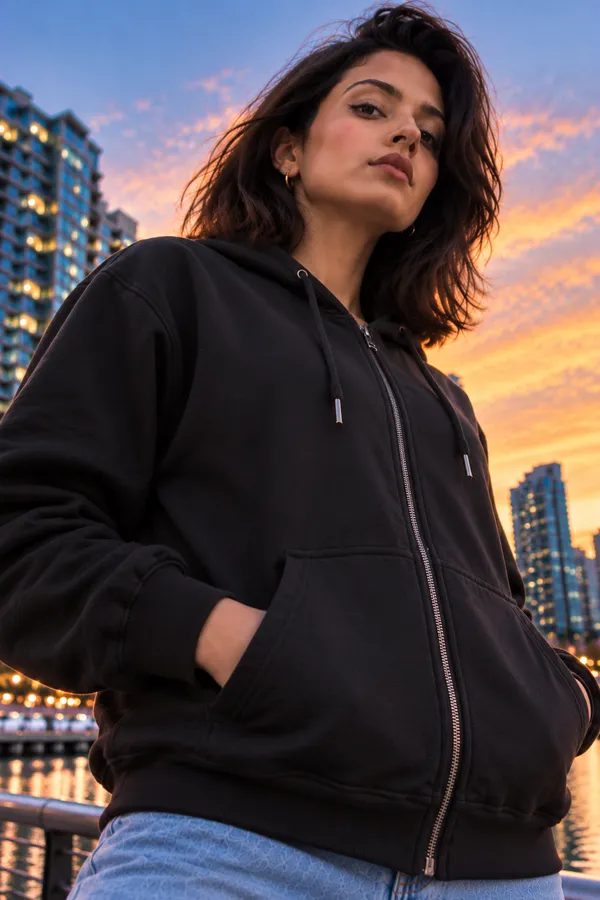 Hue_Nox_Women's_Black_Solid_Regular_Fit_Full_Zipper_Hoodie