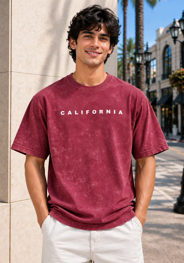 Hue_Nox_Men's_Maroon_California_Graphic_Acid_Washed_Oversized_T-Shirt