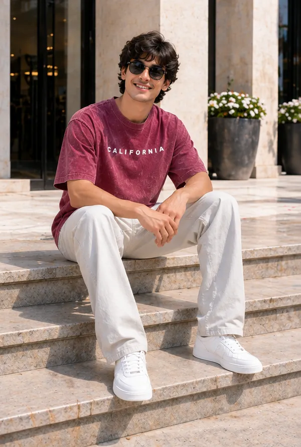 Hue_Nox_Men's_Maroon_California_Graphic_Acid_Washed_Oversized_T-Shirt