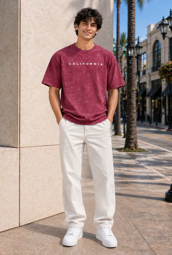 Hue_Nox_Men's_Maroon_California_Graphic_Acid_Washed_Oversized_T-Shirt