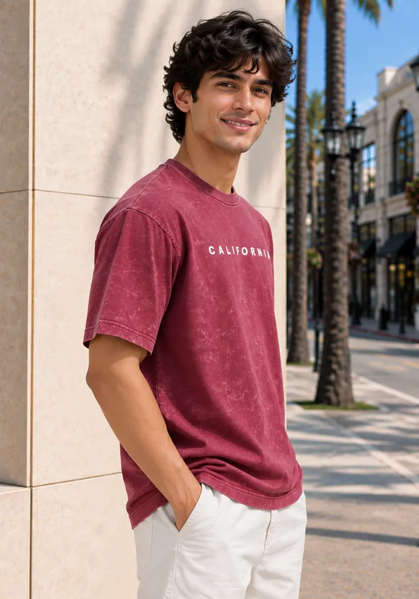 Hue_Nox_Men's_Maroon_California_Graphic_Acid_Washed_Oversized_T-Shirt