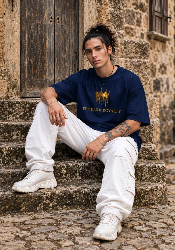 Hue_Nox_Men's_Navy_The_Dark_Royalty_Graphic_Oversized_T-Shirt