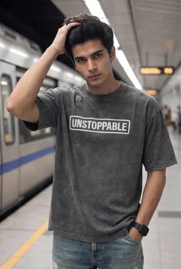 Hue_Nox_Men's_Grey_Unstoppable_Graphic_Oversized_Acid_Washed_T-Shirt
