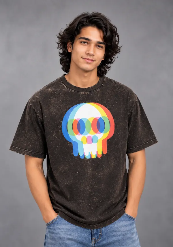 Hue_Nox_Men's_Charcoal_Brown_Skull_Glitch_Graphic_Oversized_Acid_Washed_T-Shirt