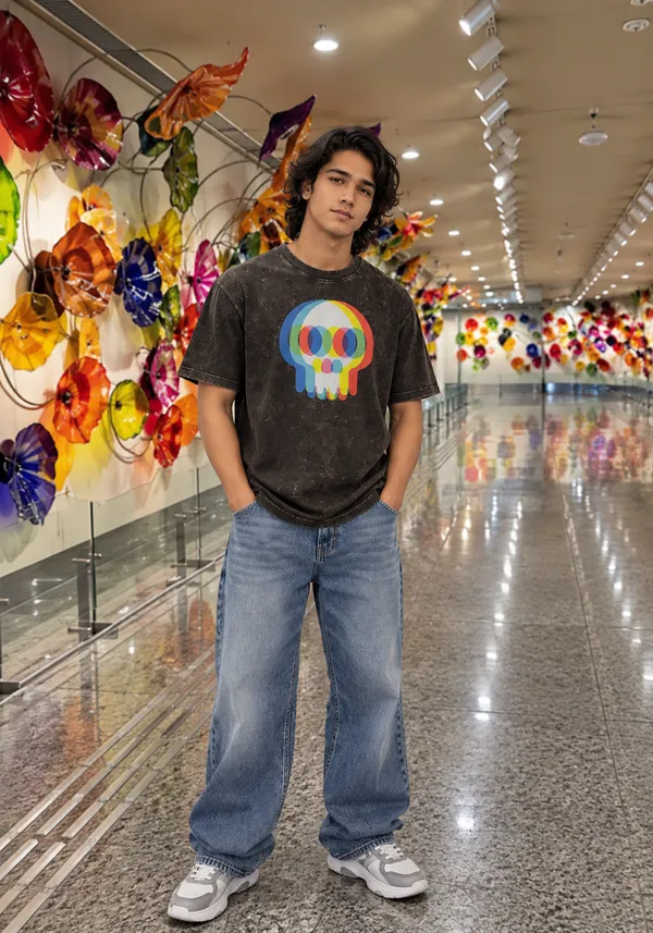 Hue_Nox_Men's_Charcoal_Brown_Skull_Glitch_Graphic_Oversized_Acid_Washed_T-Shirt