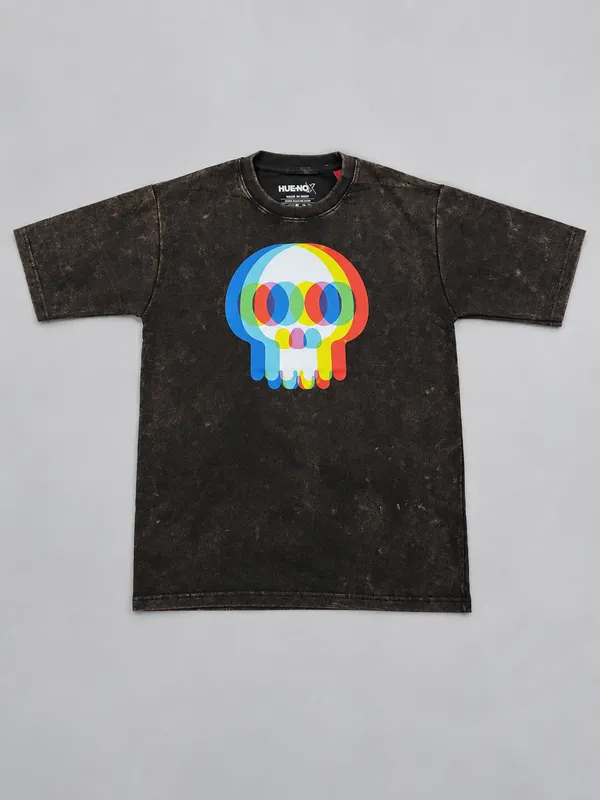 Hue_Nox_Men's_Charcoal_Brown_Skull_Glitch_Graphic_Oversized_Acid_Washed_T-Shirt