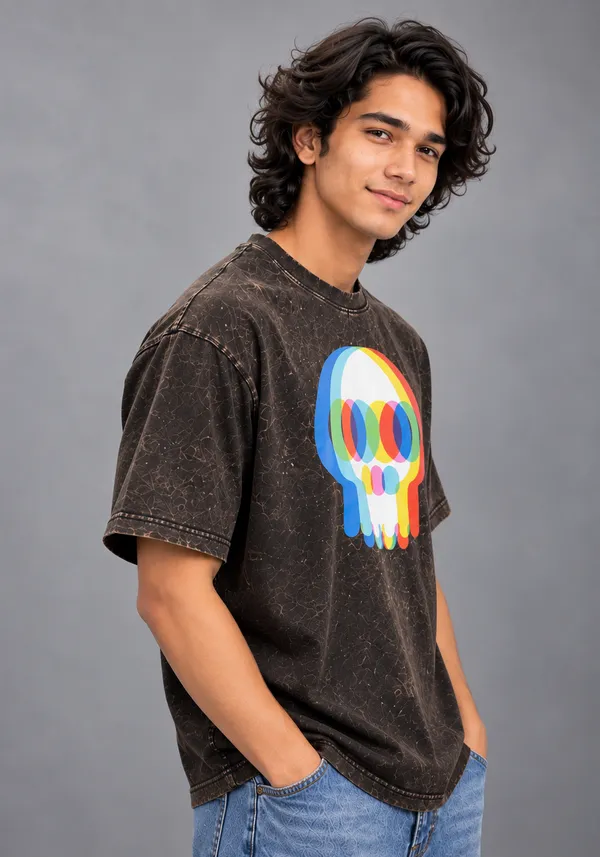 Hue_Nox_Men's_Charcoal_Brown_Skull_Glitch_Graphic_Oversized_Acid_Washed_T-Shirt