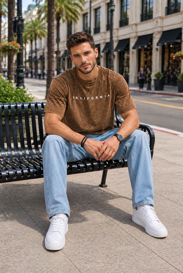 Hue_Nox_Men's_Brown_California_Graphic_Oversized_Acid_Washed_T-Shirt