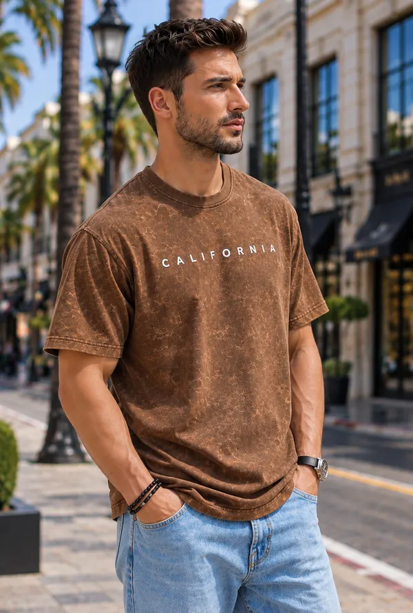 Hue_Nox_Men's_Brown_California_Graphic_Oversized_Acid_Washed_T-Shirt