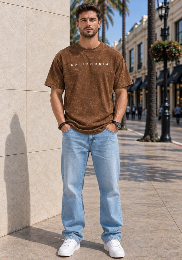 Hue_Nox_Men's_Brown_California_Graphic_Oversized_Acid_Washed_T-Shirt