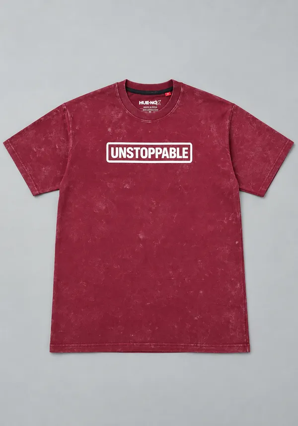 Hue_Nox_Men's_Maroon_Unstoppable_Graphic_Oversized_Acid_Washed_T-Shirt
