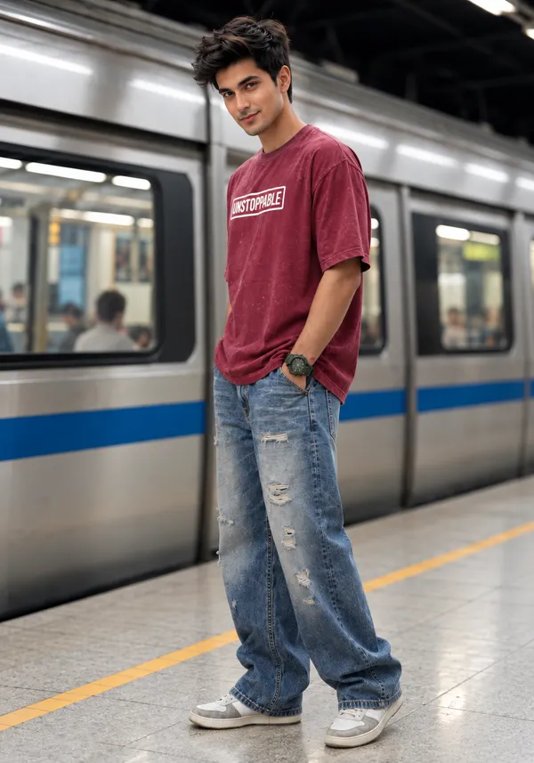 Hue_Nox_Men's_Maroon_Unstoppable_Graphic_Oversized_Acid_Washed_T-Shirt