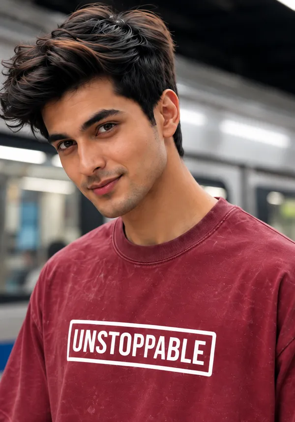 Hue_Nox_Men's_Maroon_Unstoppable_Graphic_Oversized_Acid_Washed_T-Shirt