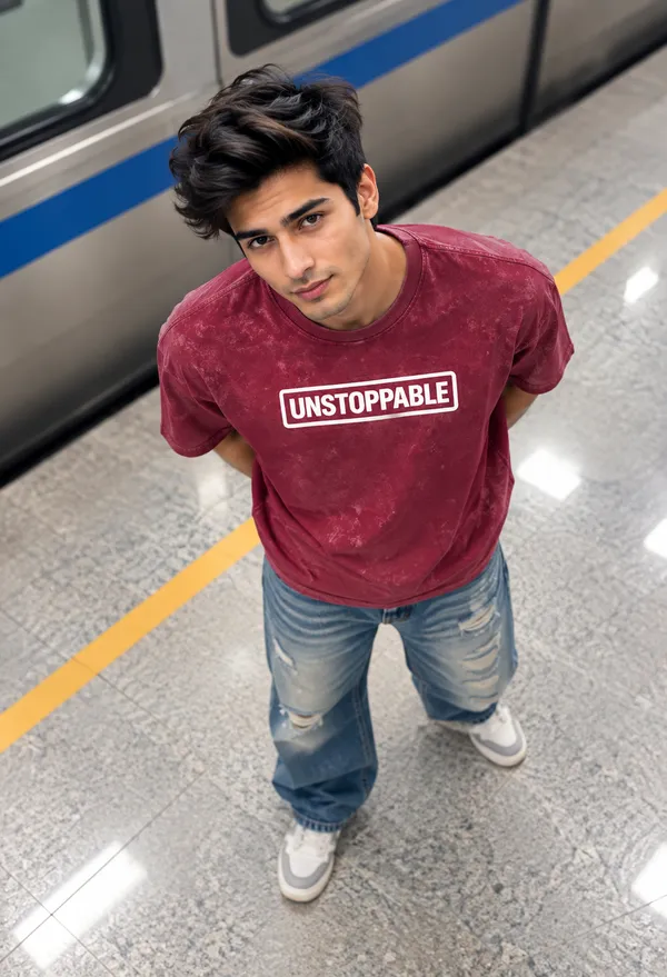 Hue_Nox_Men's_Maroon_Unstoppable_Graphic_Oversized_Acid_Washed_T-Shirt