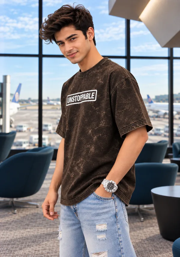 Hue_Nox_Men's_Charcoal_Brown_Unstoppable_Graphic_Oversized_Acid_Washed_T-Shirt